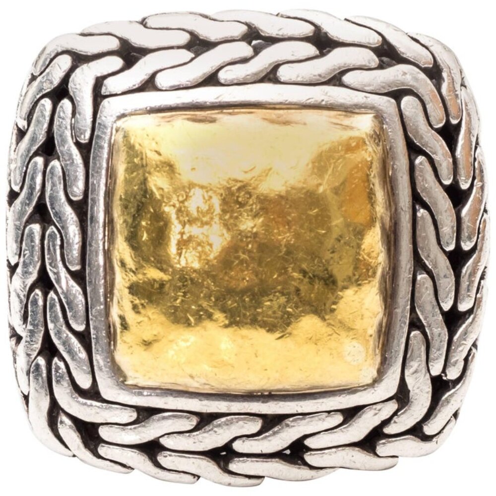 VINTAGE JOHN HARDY 22 KT YELLOW GOLD & 925 SILVER PALU HAMMERED COCKTAIL RING - Picture 4 of 16